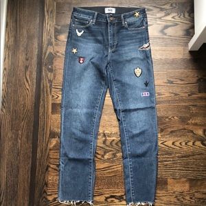 Paige straight ankle jeans with military patches